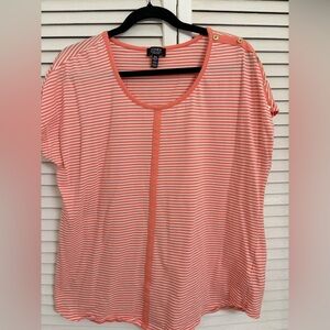 Jones New York Coral Striped Short Sleeve Top
